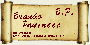 Branko Paninčić vizit kartica